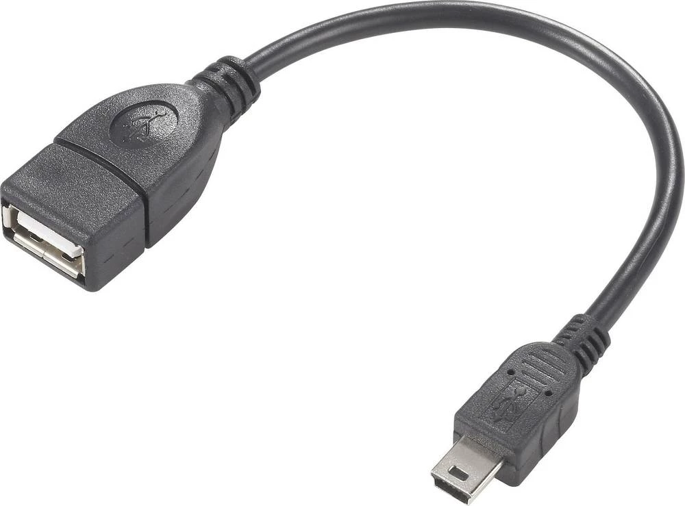 USB 2.0 priključni kabel Renkforce [1x USB 2.0 utikač Mini-B - 1x USB 2.0 utičnica A] 0.10 m crna s OTG funkcijom, pozlaćeni uti slika