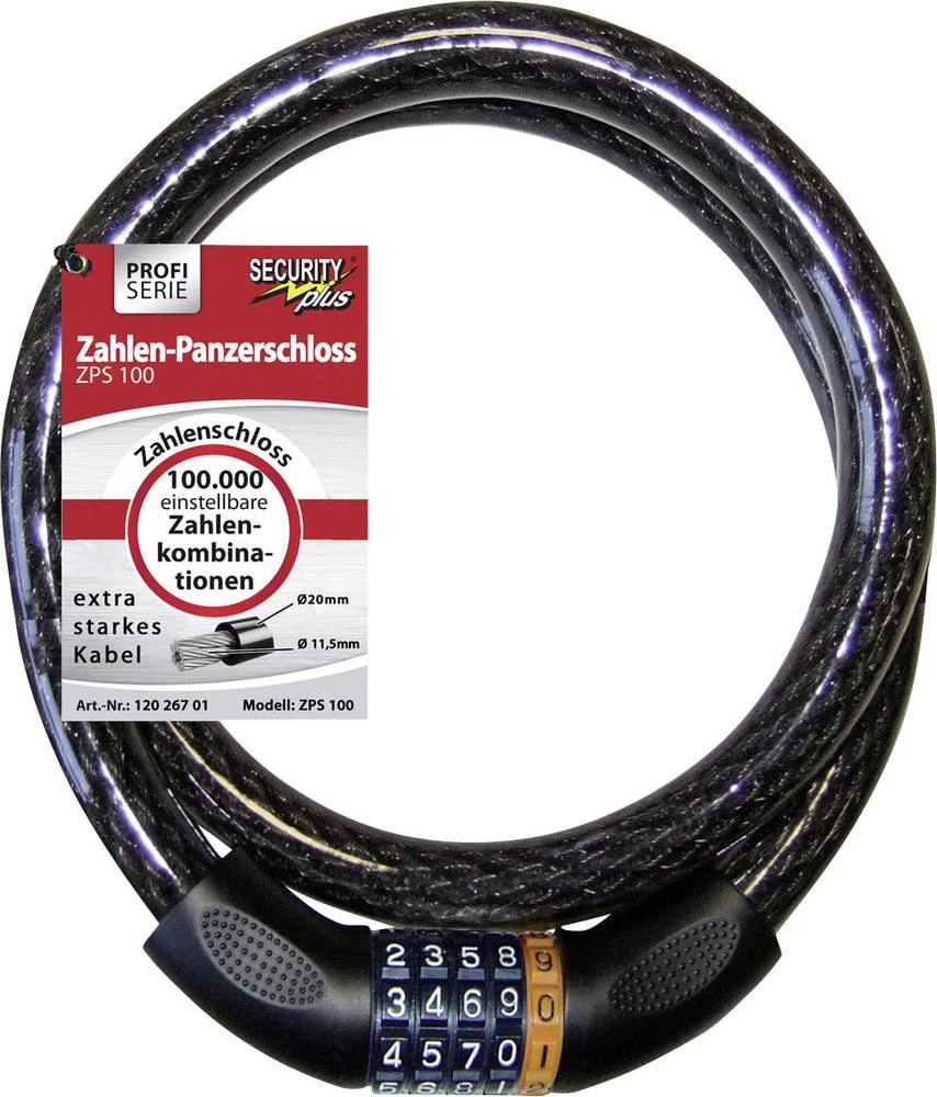 Kabelski lokot za bicikl ZPS 100 Security Plus crna brojčana brava slika