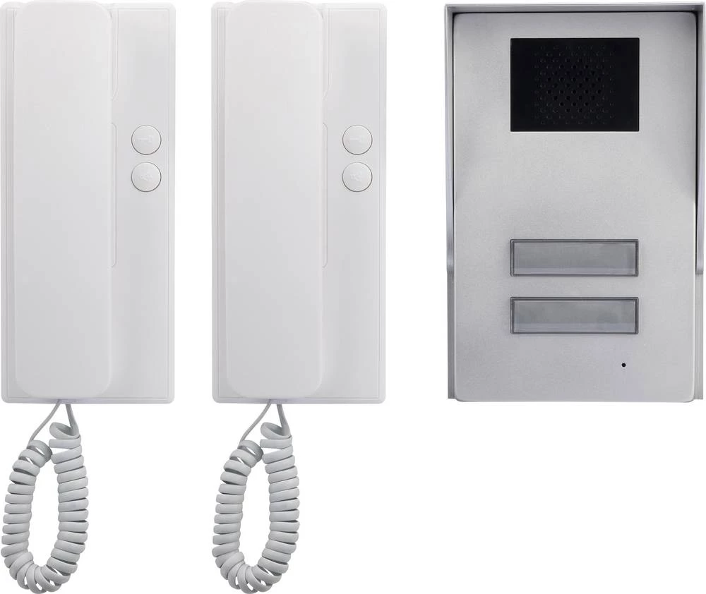 Portafon s kablom, komplet Basetech 2 obiteljske kuće, srebrna, bijela slika