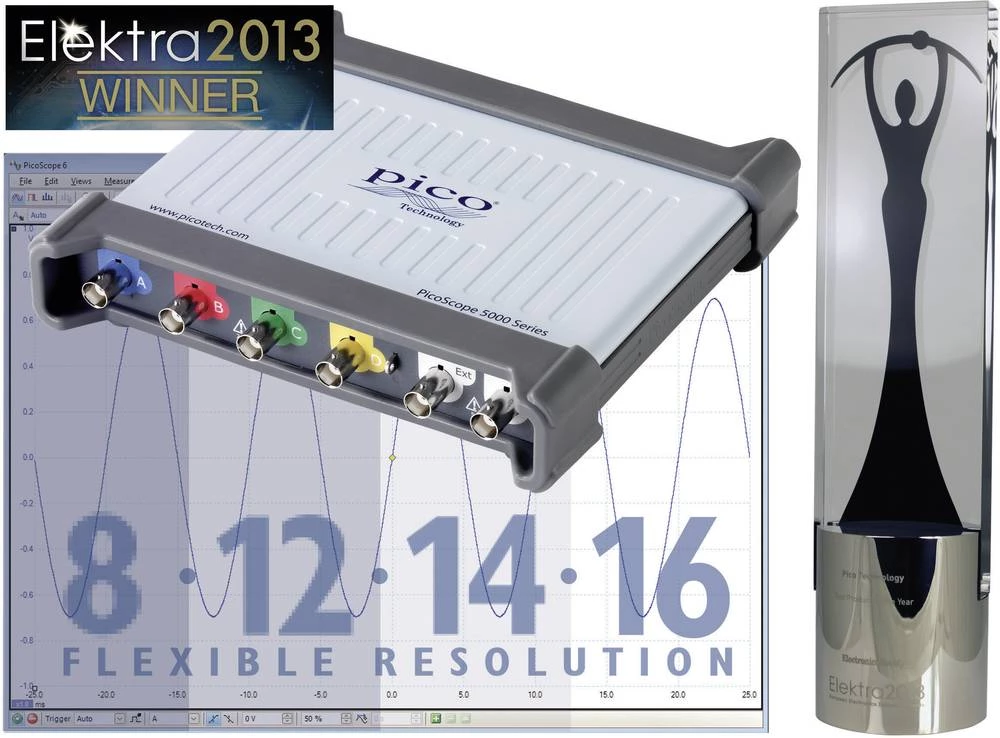 Osciloskop za računalo pico KA250 100 MHz 2-kanalni 500 MSa/s 32 Mpts 16 bitna digitalna memorija (DSO), funkcijski generator, s slika