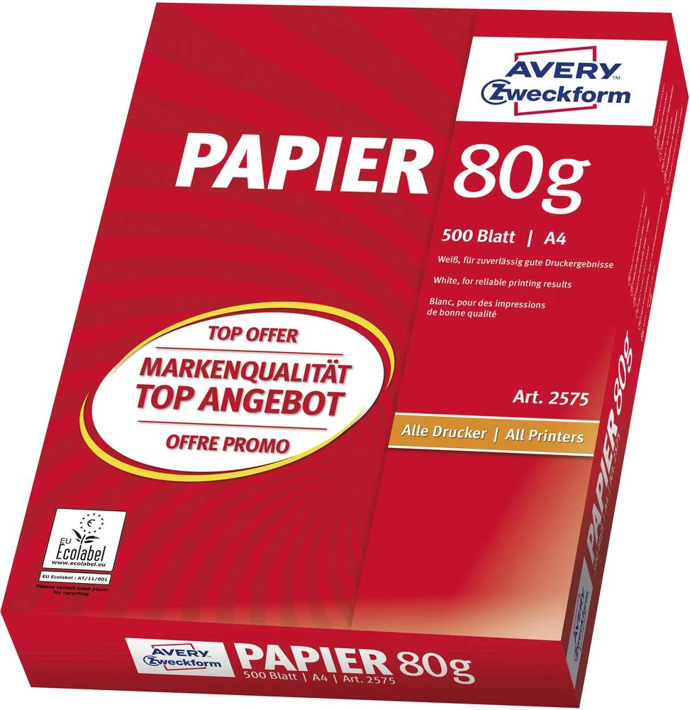 Avery-Zweckform PAPER univerzalni papir za pisače tinta + laser + kopiranje 2575 DIN A4 80 g/m 500 listova bijeli slika
