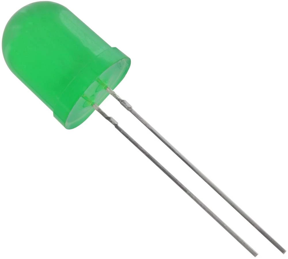 Ožičana LED dioda, zelena, okrugla 10 mm 330 mcd 50 ° 20 mA 2.1 V HuiYuan 10003G6D-EHB-S slika