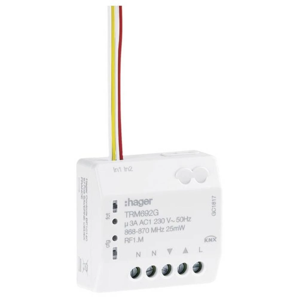 Radio podžbukni pokretač zastora, 1x binarni ulaz, 2x 3A Hager TRM692G pokretač žaluzina TRM692G slika