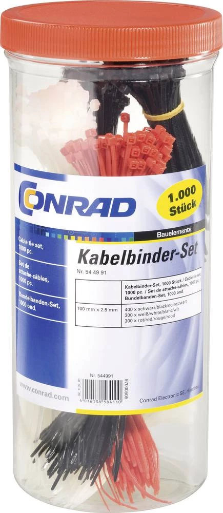 Sortiment vezic za kabele 100 mm crne boje, crvene boje, naravne boje Conrad Components 28530c208 1000 kom slika