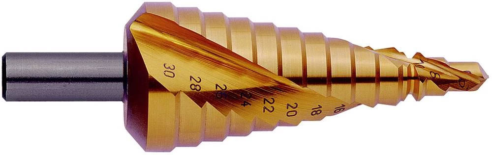 HSS stupnjevito svrdlo u setu 6 - 30 mm, 4 - 20 mm, 4 - 12 mm TiN Exact 07034 3-površinski prihvat 1 kom. slika