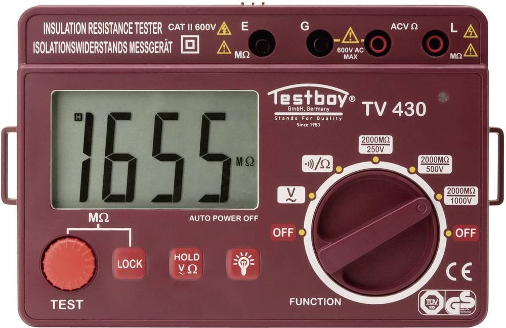 Kalib. ISO-Digitalni Mjerač izolacije Testboy TV 430N, 250 V, 500 V, 1.000 V/DC, CAT II 600 V slika
