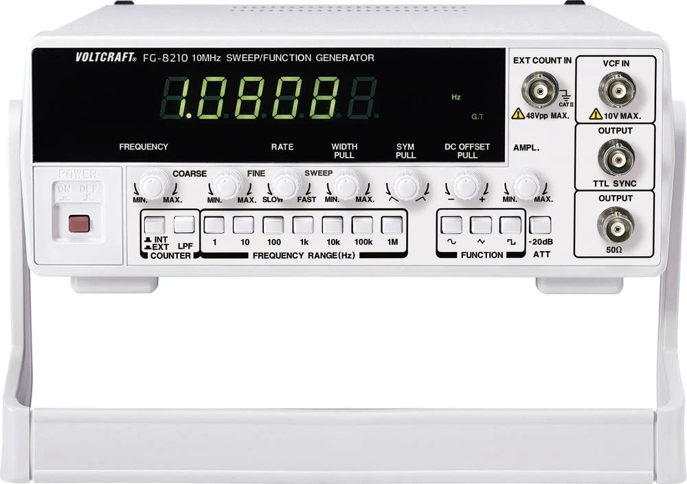 VOLTCRAFT® 8210 1-kanalni generator funkcija 0.1 Hz - 10 MHz izlazni oblici signala sinus, pravi kut, trokut, rampa, puls, n slika