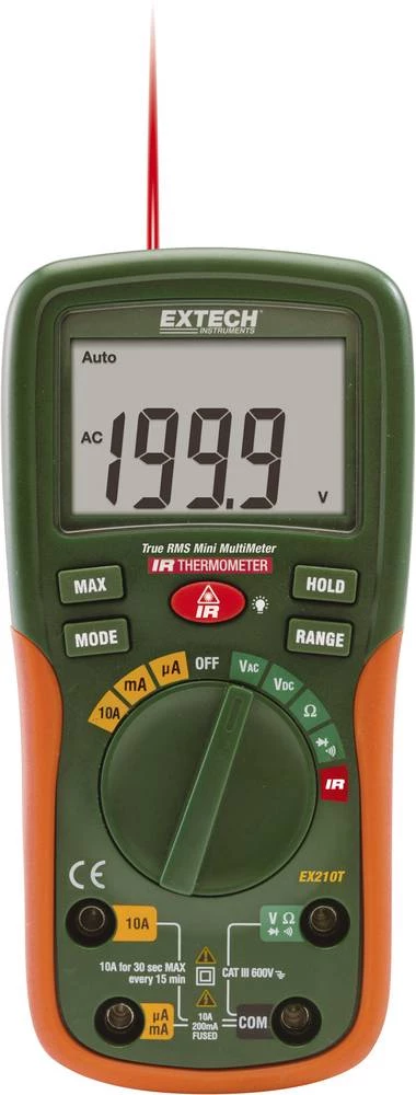 Ručni multimetar digitalni Extech EX210T kalibriran prema: DAkkS IR-Termometer CAT III 600 V zaslon (brojevi): 2000 slika