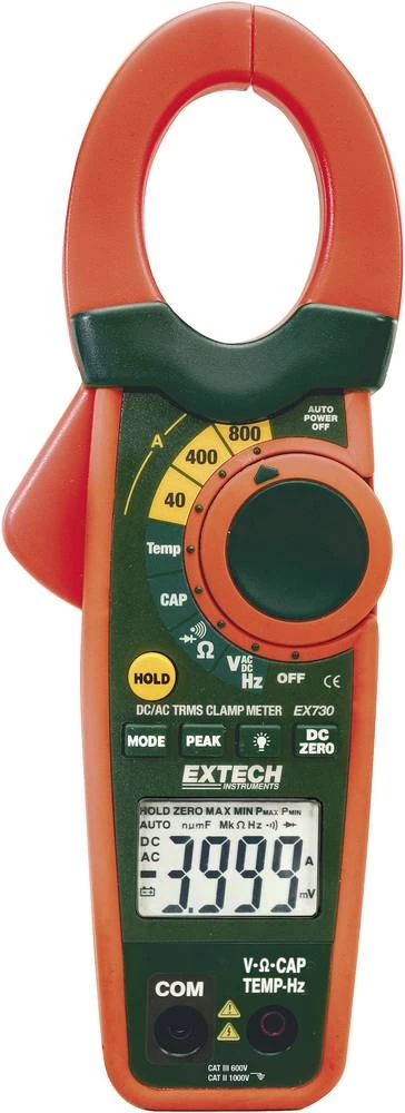 Strujne kliješte, Ručni multimetar digitalni Extech EX730 kalibriran prema: DAkkS CAT III 600 V zaslon (brojevi): 4000 slika