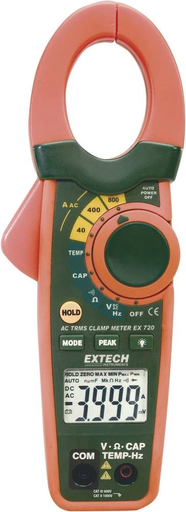 Strujne kliješte, Ručni multimetar digitalni Extech EX720 kalibriran prema: DAkkS CAT III 600 V zaslon (brojevi): 4000 slika