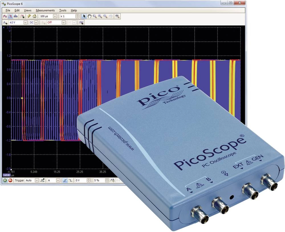 Osciloskop-USB pico PicoScope 3206A 200 MHz 2-Kanal 250 MSa/s 64 Mpts 8 Bit kalibriran prema DAkkS (DSO), funkcijski generator, slika