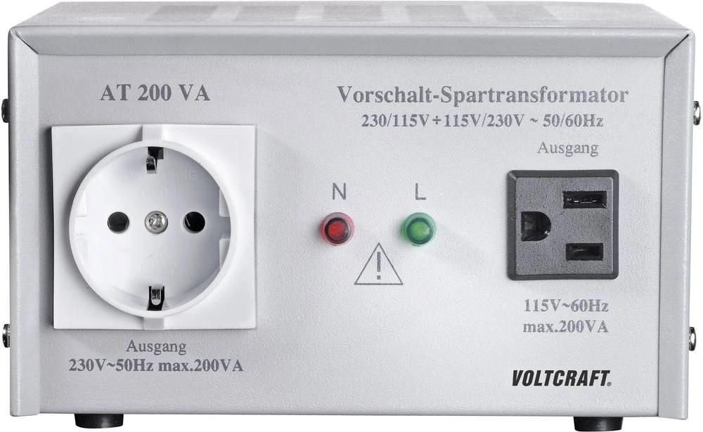VOLTCRAFT AT-200 NV prednaponski transformator, naponski konvertor, 115/230 V/AC / 230/115 V/AC / 200 W - DAkkS kalibriran slika