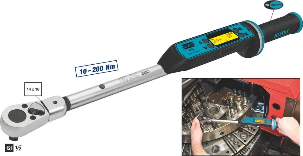 Elektronički moment ključ sa preklopnom račnom 1/2" (12.5 mm) 10 - 200 Nm Hazet 7292-ETAC slika
