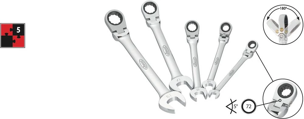 Viličasto okasti ključ sa račnom 5-dijelni set 8 - 19 mm Vigor V2819 slika