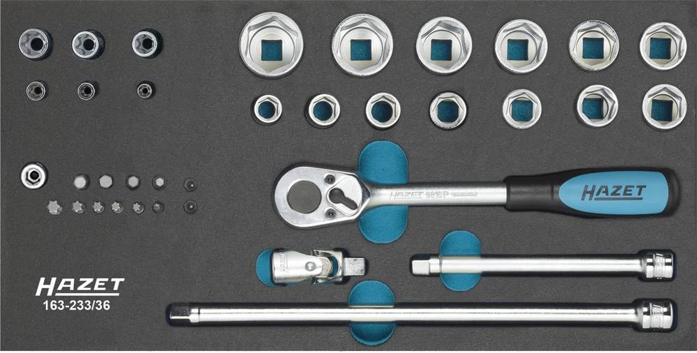 Komplet nasadnih ključeva, metrički 1/4" (6.3 mm), 3/8" (10 mm) 36-dijelni set Hazet 163-233/36 slika