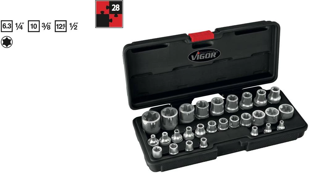 Vanjski TORX nasadni ključ, 28-dijelni set 1/4" (6.3 mm) Vigor V2687 slika