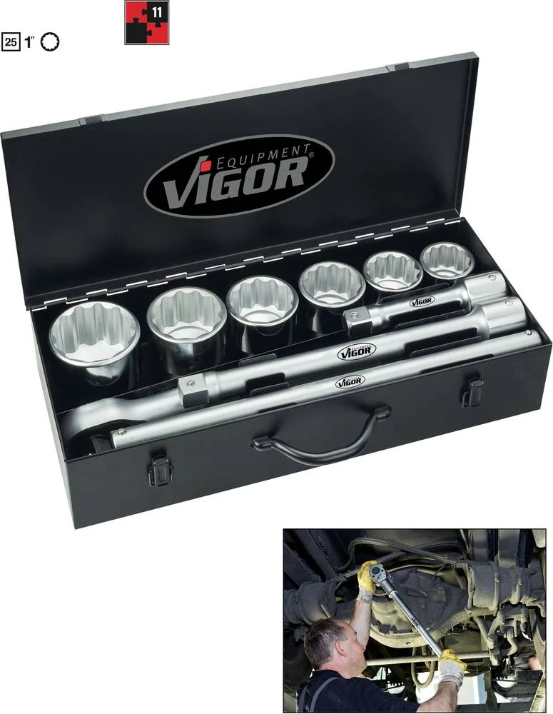 Komplet nasadnih ključeva, metrički 1" (25 mm) 11-dijelni set Vigor V3278 slika