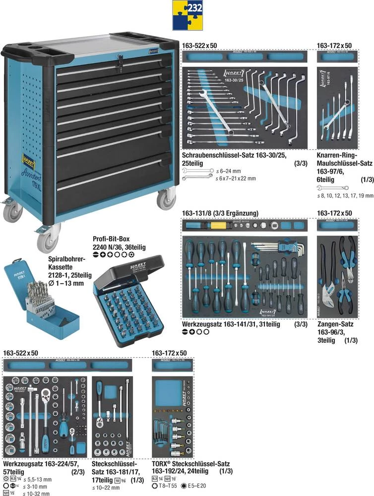 Kolica za alat Assistent 179 XL-7 sa 232-dijelnim sortimentom Hazet 179XL-7/232 slika