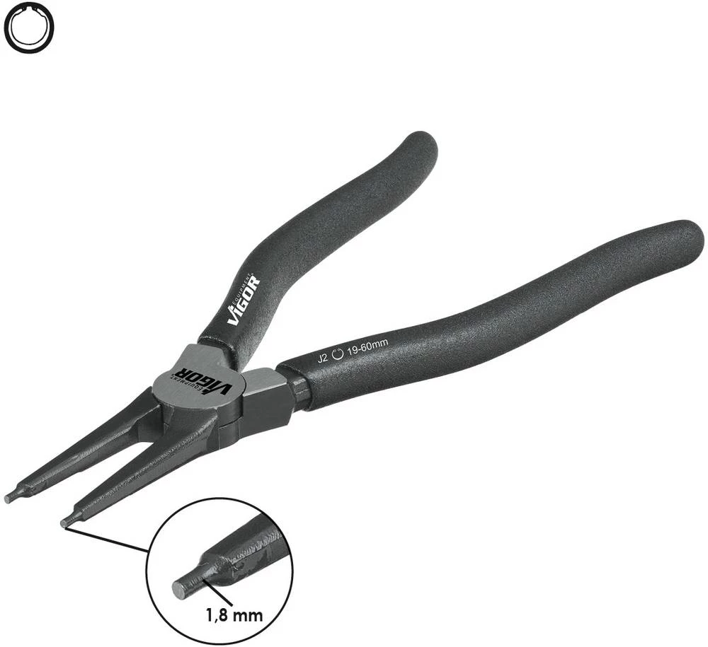 Kliješta za seger osigurače, pogodna za unutarnje prstene 19-60 mm šiljasti oblik, ravna Vigor V1716 slika