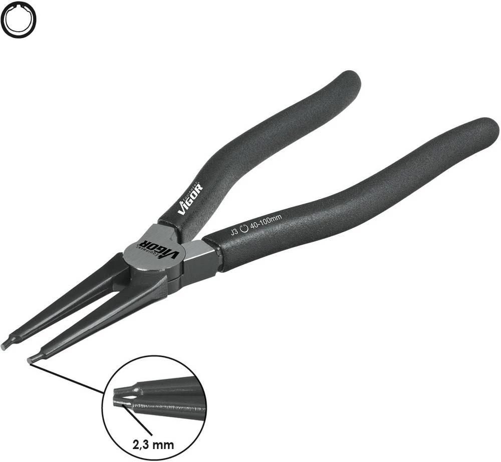 Kliješta za seger osigurače, pogodna za unutarnje prstene 40-100 mm šiljasti oblik, ravna Vigor V2794 slika