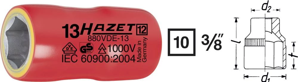Vanjski šesterokutni VDE nasadni ključ 13 mm 3/8" (10 mm) dimenzija proizvoda, dužina 43.5 mm Hazet 880VDE-13 slika