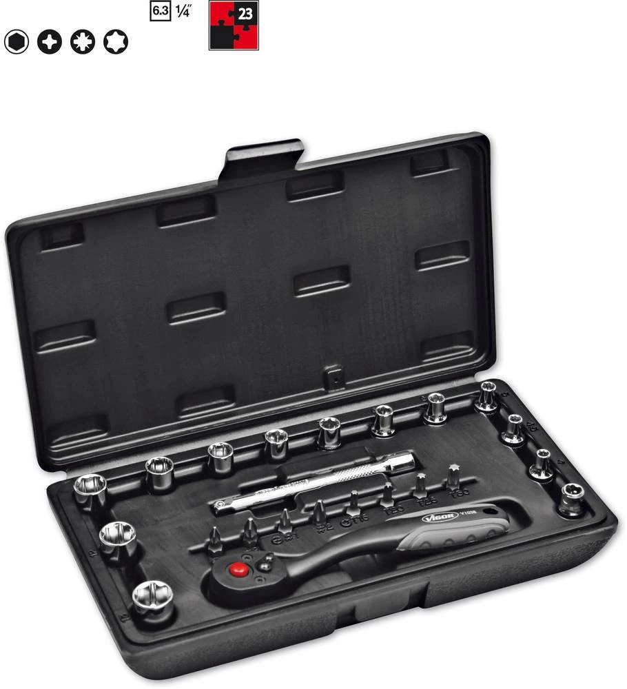Komplet nasadnih ključeva, metrički 1/4" (6.3 mm) 23-dijelni set Vigor V3734 slika