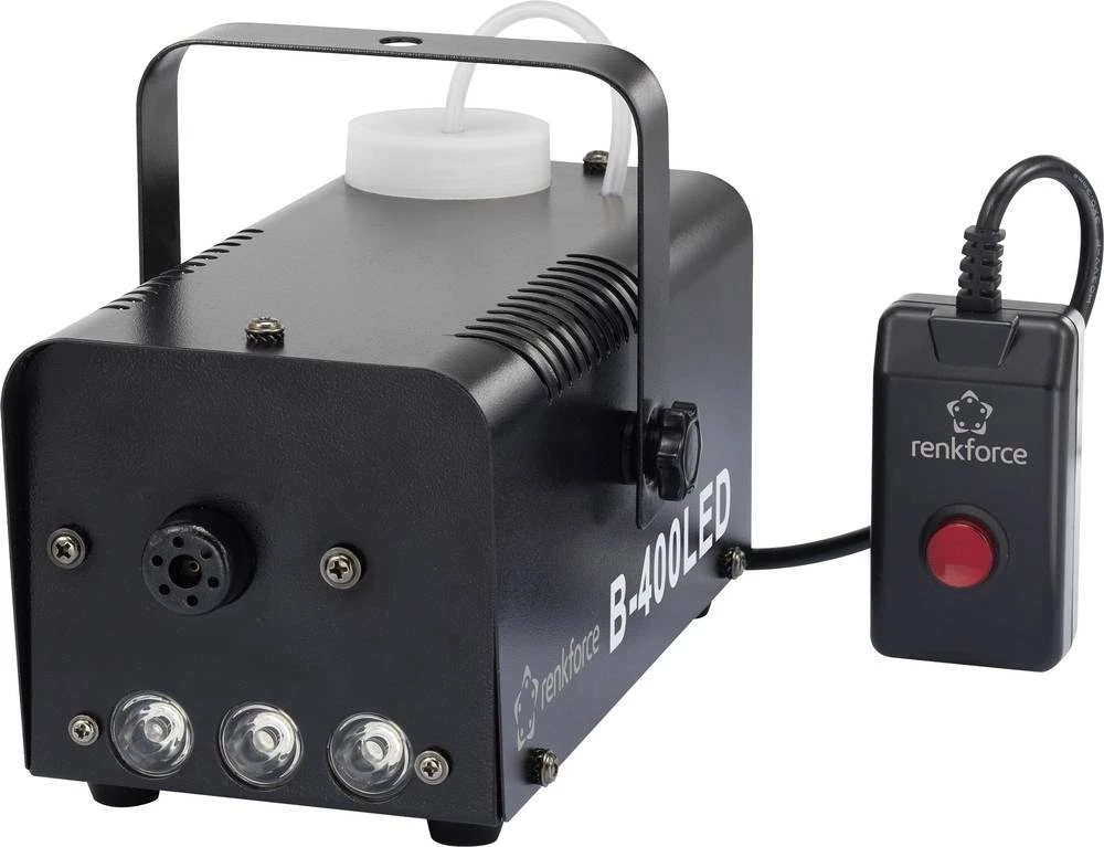 Uređaj za maglu Renkforce B-400 LED uklj. nosač za montažu, uklj. žičani daljinski upravljač, sa svjetlosnim efektima slika