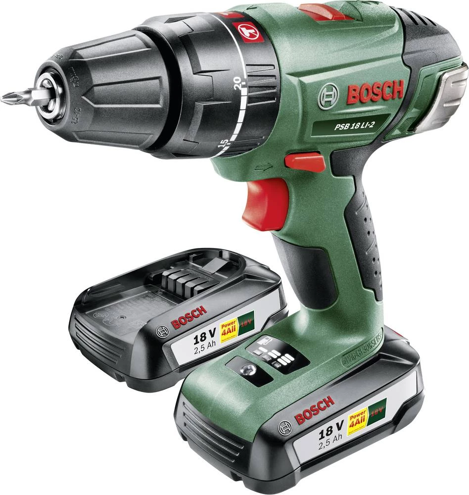 Bosch PSB 18 LI-2 udarna bušilica i odvijač na bateriju 18 V 2.5 Ah Li-Ion uklj. 2 akumulatora, uklj. kovčeg slika