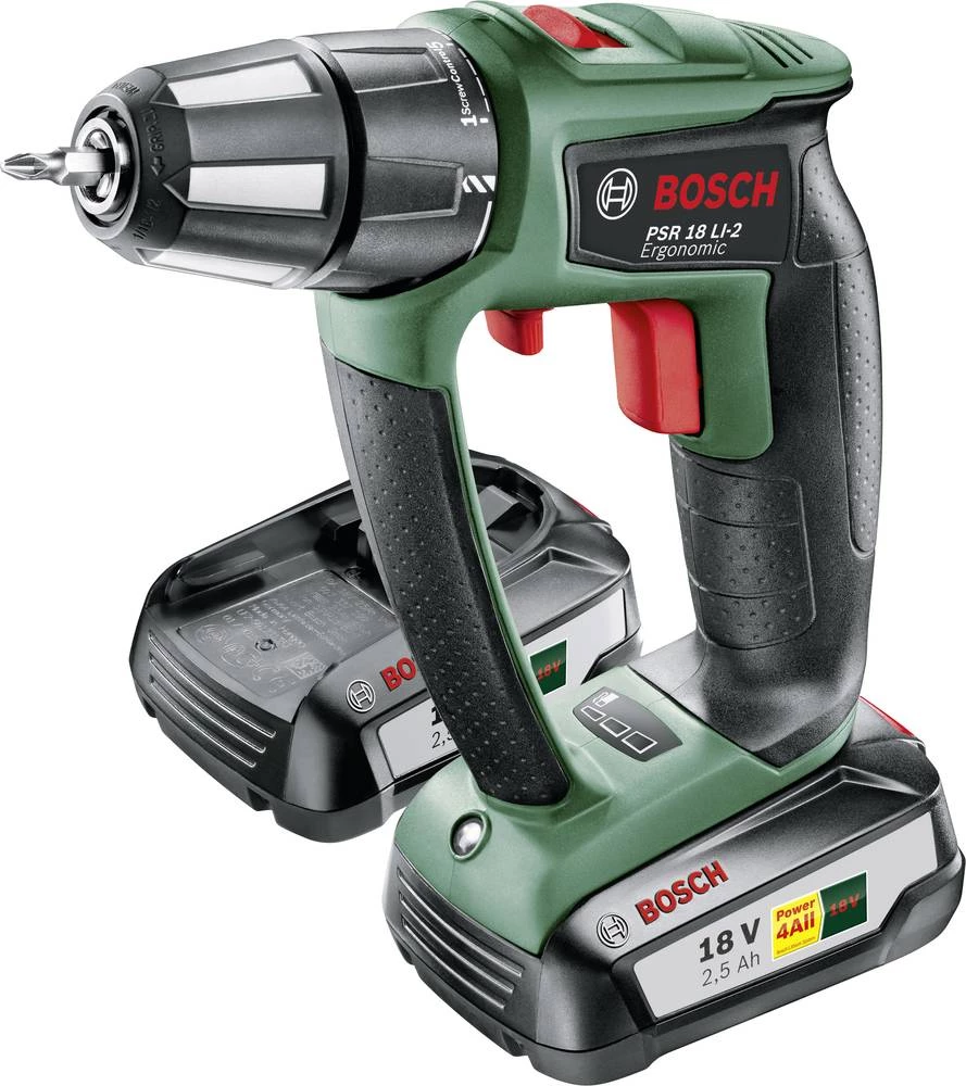 Bosch PSR 18 LI-2 ergonomska bušilica i odvijač na bateriju 18 V 2.5 Ah Li-Ion uklj. 2 akumulatora, uklj. kovčeg slika
