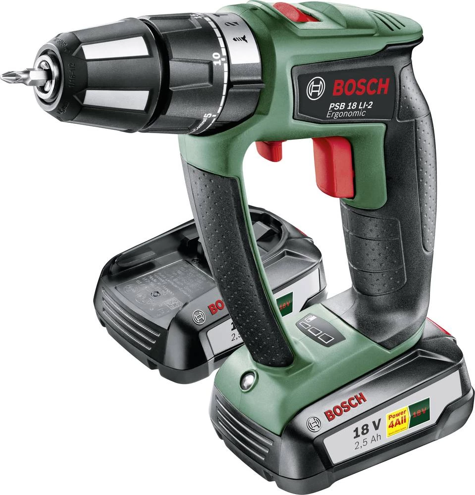 Bosch PSB 18 LI-2 ergonomska udarna bušilica i odvijač na bateriju 18 V 2.5 Ah Li-Ion uklj. 2 akumulatora, uklj. kovčeg slika