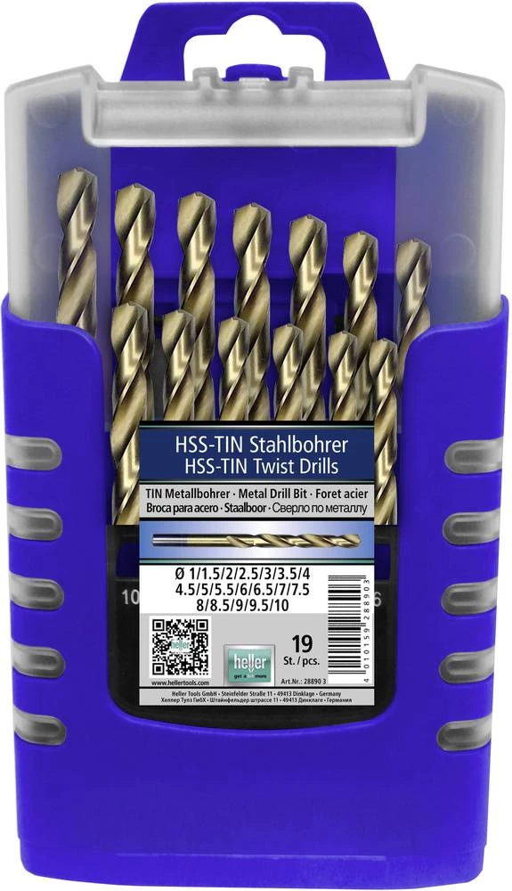 HSS spiralno svrdlo za metal 19-dijelni set Heller 28890 3 TiN DIN 338 cilindrični prihvat 1 kom. slika