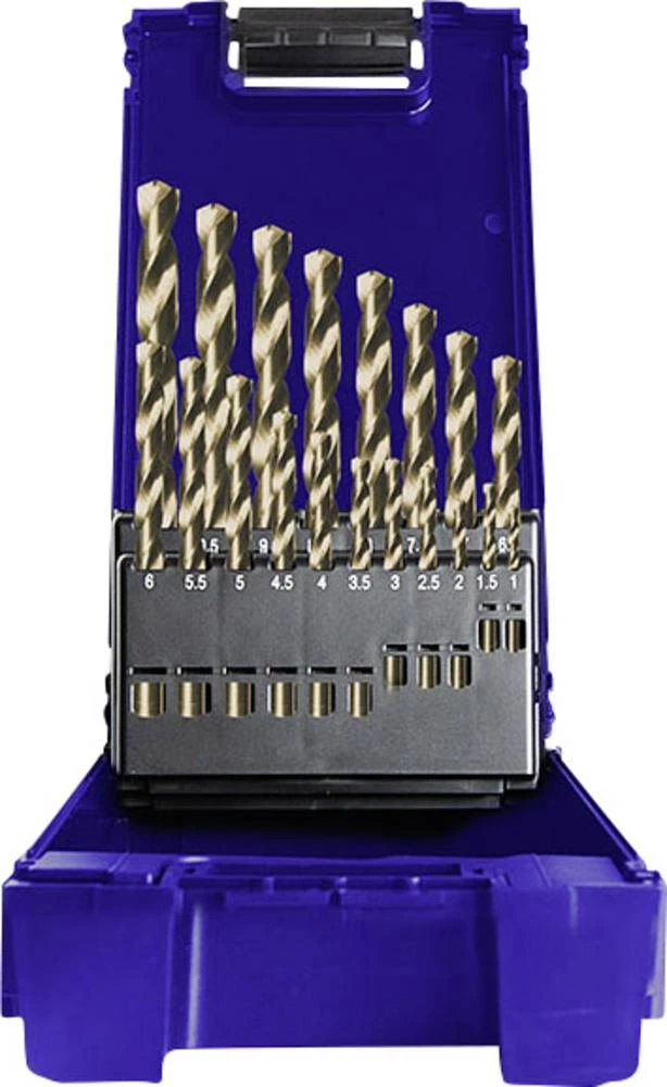 Krom-vanadij-molibden čelik spiralno svrdlo za metal 19-dijelni set Heller 28775 3 kobalt DIN 1414, DIN 338 cilindrična drška 1 slika