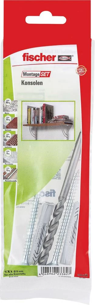 Fischer 534578 set za ugradnju konzole, sadržaj 1 set 2x univerzalna tipla UX 8 x 50 mm R · 2x vijak 6 x 85 mm · 1 slika