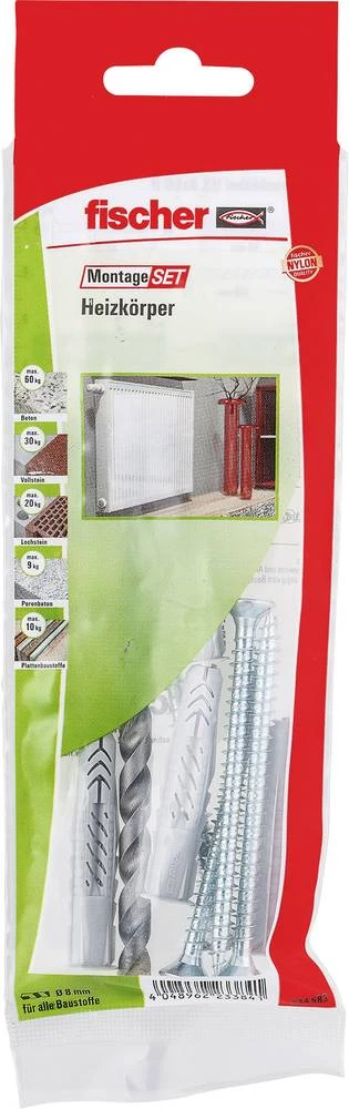 Fischer 534583 set za ugradnju radijatora, sadržaj 1 set 4x univerzalna tipla UX 8 x 50 mm R · 4x vijak 6 x 85 mm slika