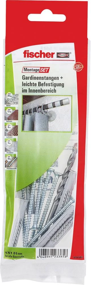 Fischer 534584 set za ugradnju karniša, sadržaj 1 set 6x univerzalna tipla UX 6 x 50 mm R · 6x vijak 4.5 x 75 mm · slika