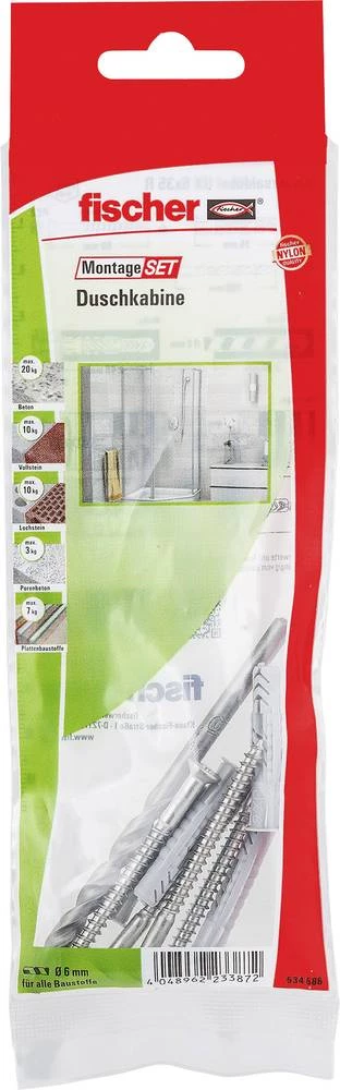 Fischer 534586 set za ugradnju tuš kabine, sadržaj 1 set 4x univerzalna tipla UX 6 x 35 mm R · 4x vijak 4.5 x 60 mm A2 slika