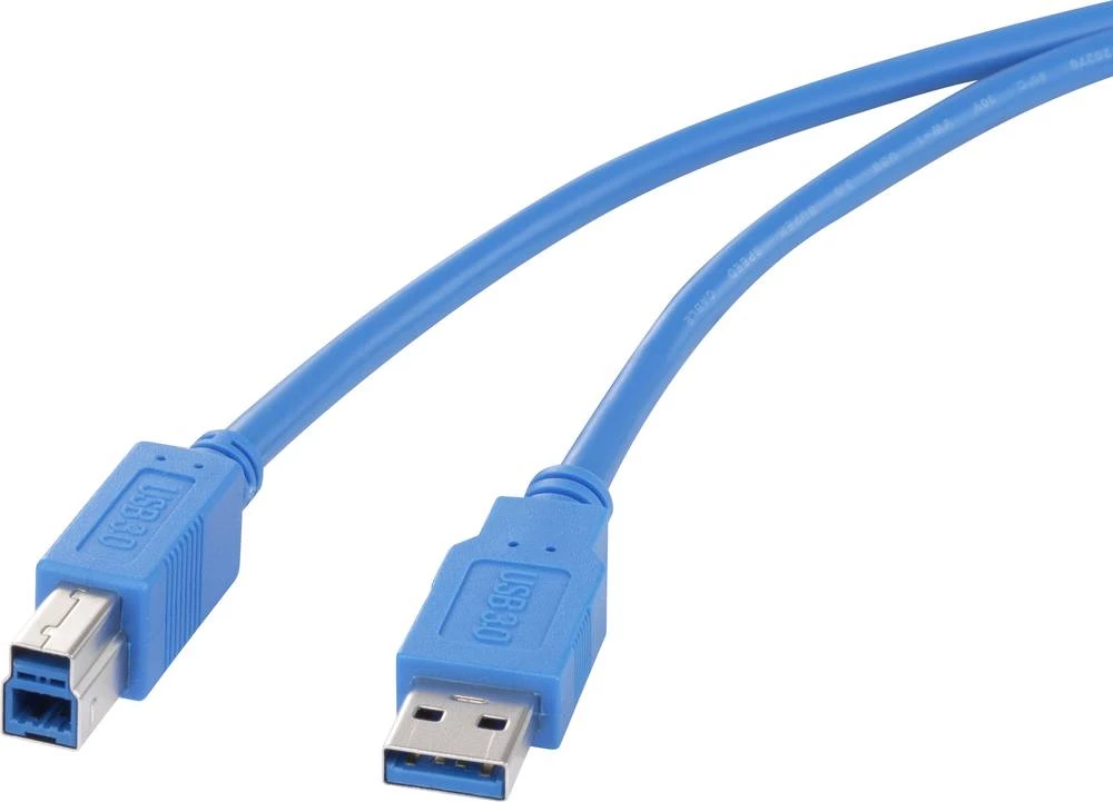 USB 3.0 priključni kabel [1x USB 3.0 utikač A - 1x USB 3.0 utikač B] 1 m plavi, pozlaćeni kontakti Renkforce slika