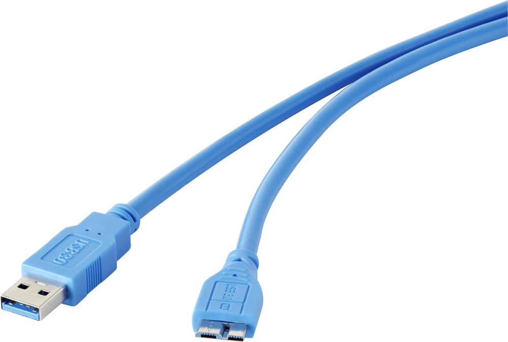 USB 3.0 priključni kabel [1x USB 3.0 utikač A - 1x USB 3.0 utikač Micro B] 3 m plavi, pozlaćeni kontakti Renkforce slika
