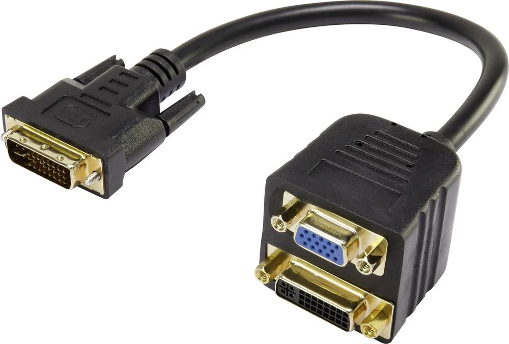 DVI / VGA Y-adapter [1x DVI-utikač 24+5pol. - 1x VGA-utičnica, DVI-utičnica 24+5pol.] crni Renkforce slika