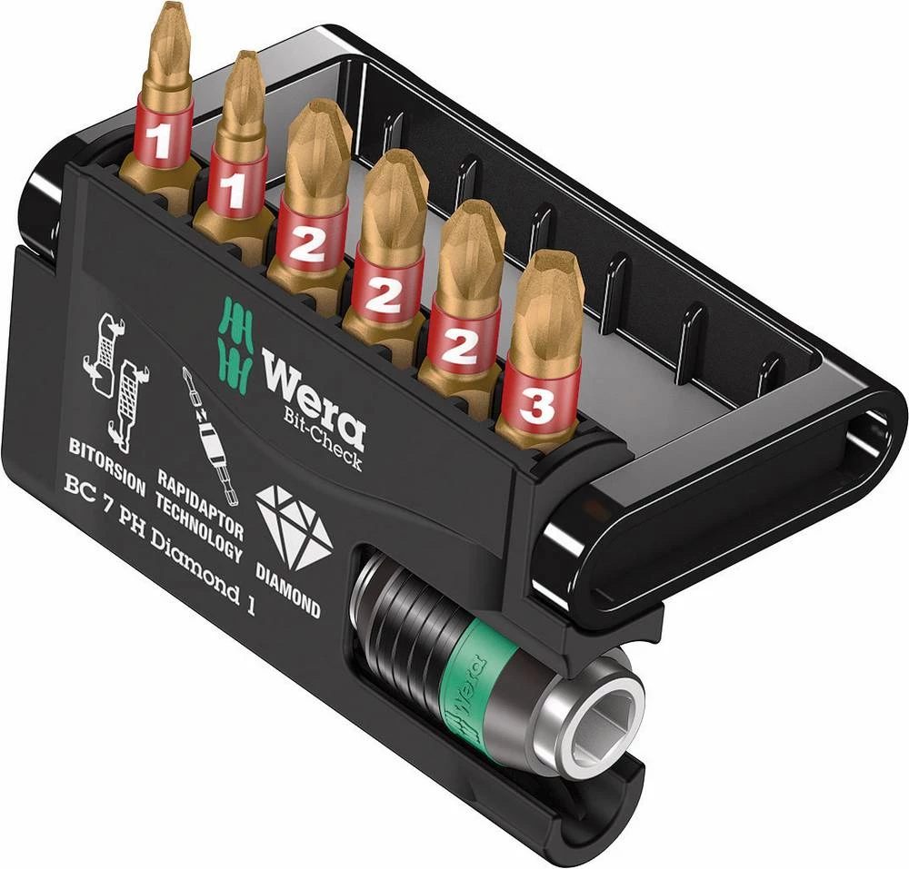 Set bit-nastavaka, 7-dijelni set Wera Bit-Check 7 PH Diamond 1 05057414001 križni Phillips torzioni bit slika