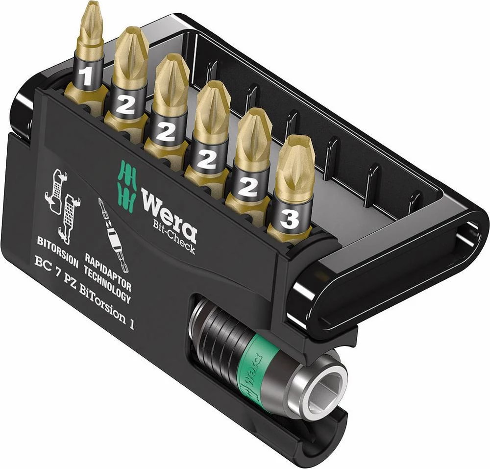 Set bit-nastavaka, 7-dijelni set Wera Bit-Check 7 PZ torzioni bit 1 05340260001 križni Pozidriv torzioni bit slika