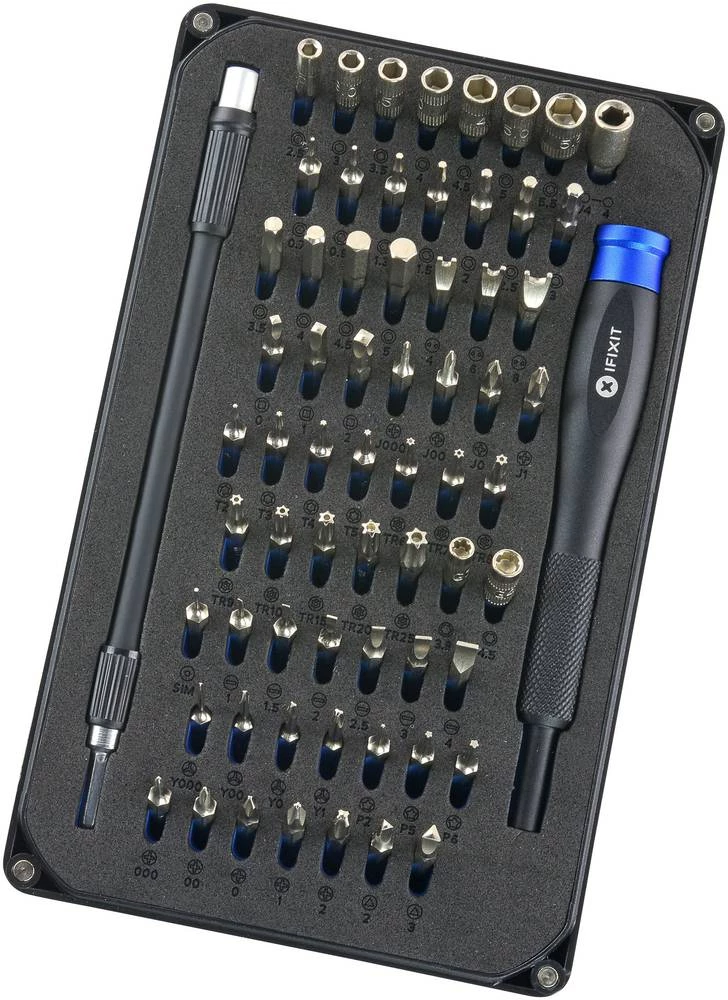 Set bit-nastavaka, 64-dijelni set iFixit Bit Driver Kit IF145-299-1 Tri-Wing, TORX BO, napinjač, ravni, Pentalobe, križni Philli slika