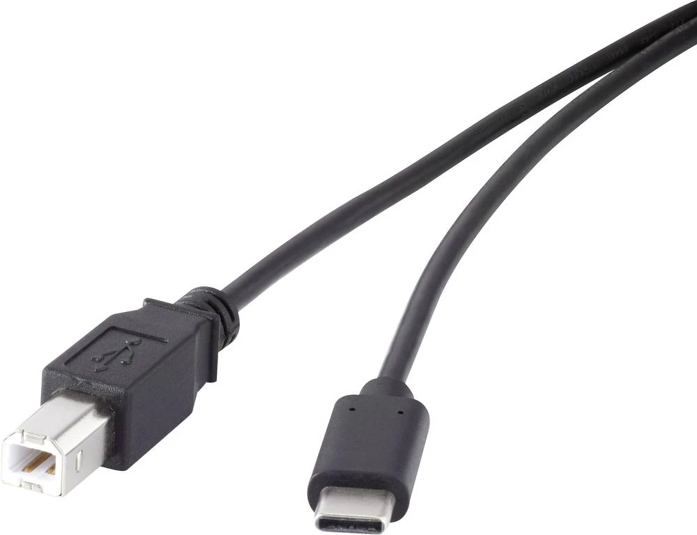 USB 2.0 priključni kabel [1x USB-C utikač - 1x USB 2.0 utikač B] 1.50 m crni, pozlaćeni kontakti Renkforce slika