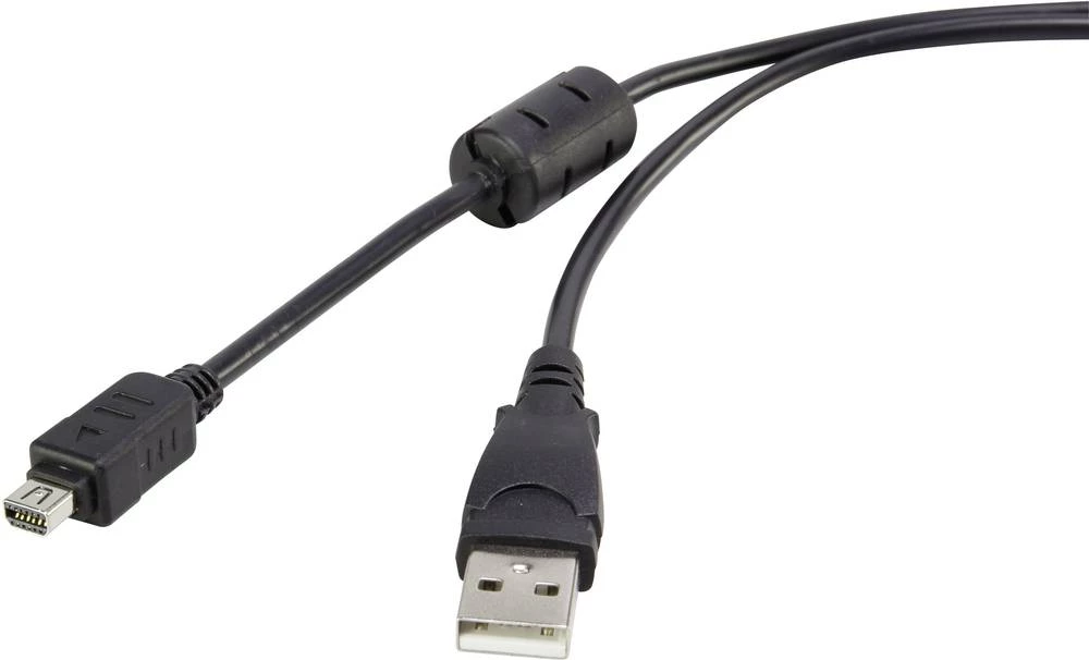 USB 2.0 priključni kabel [1x USB 2.0 utikač A - 1x Olympus] 1.50 m crni, mit Ferritkern, pozlaćeni kontakti Renkforce