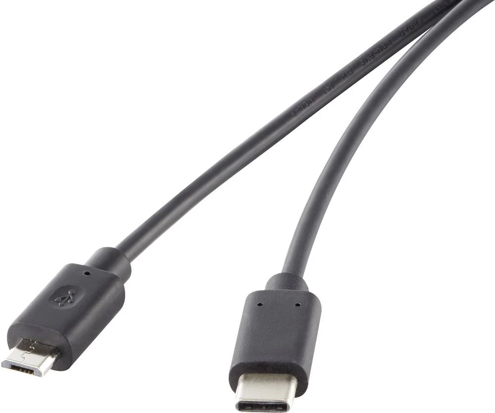 USB 2.0 priključni kabel [1x USB-C utikač - 1x USB 2.0 utikač Micro-B] 0.50 m crni, pozlaćeni kontakti Renkforce slika