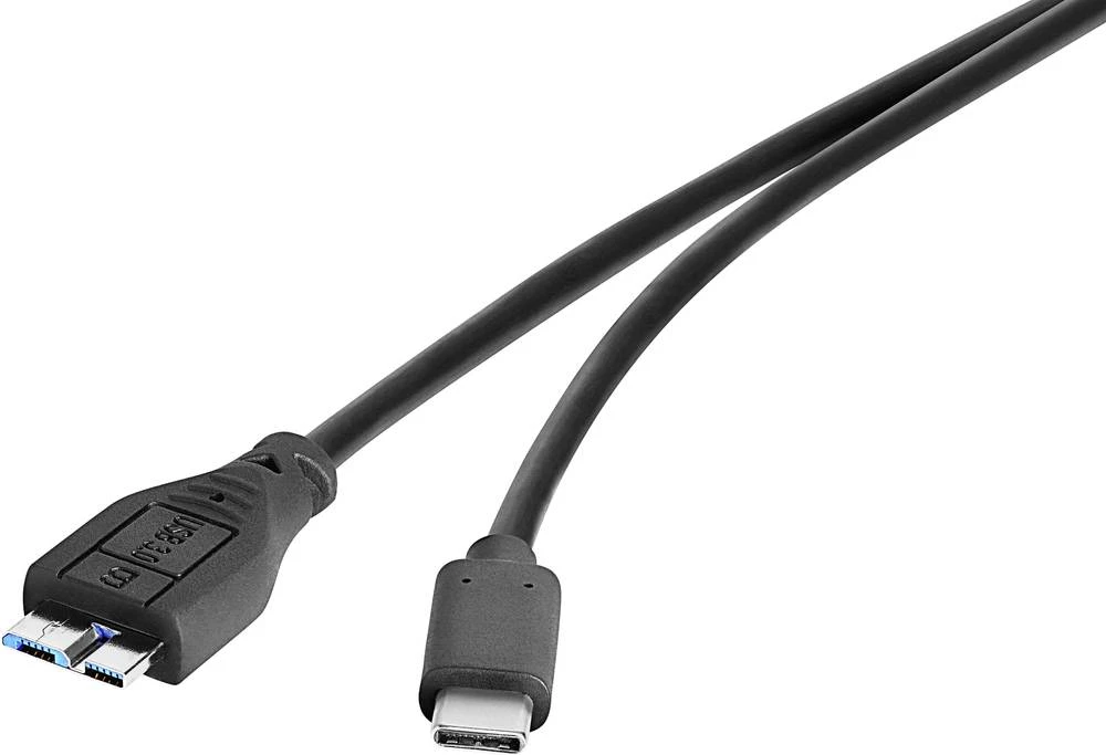 USB 3.1 priključni kabel [1x USB-C utikač - 1x USB 3.0 utikač Micro B] 1 m crni, pozlaćeni kontakti Renkforce slika
