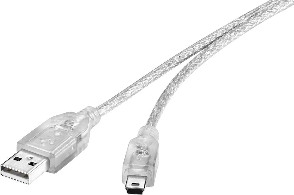 USB 2.0 priključni kabel [1x USB 2.0 utikač A - 1x USB 2.0 utikač Mini-B] 1.80 m proziran UL-certificiran, pozlaćeni kontakti Re slika