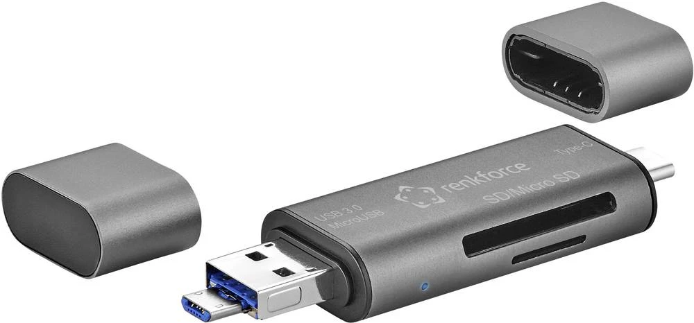 USB čitač kartice za pametni telefon i tablet računalo Renkforce tamno siva USB 3.0, USB-C™, Micro USB slika