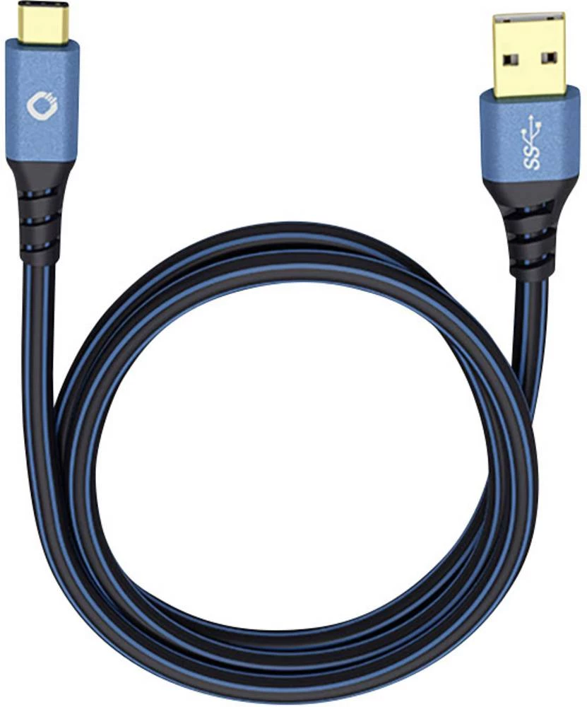USB 3.1 priključni kabel [1x USB 3.0 utikač A - 1x USB-C™ utikač] 1 m plavi, pozlaćeni kontakti Oehlbach USB Plus C3 slika