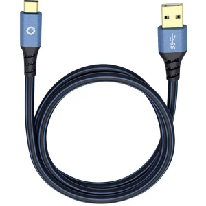 USB 3.1 priključni kabel [1x USB 3.0 utikač A - 1x USB-C™ utikač] 3 m plavi, pozlaćeni kontakti Oehlbach USB Plus C3 slika